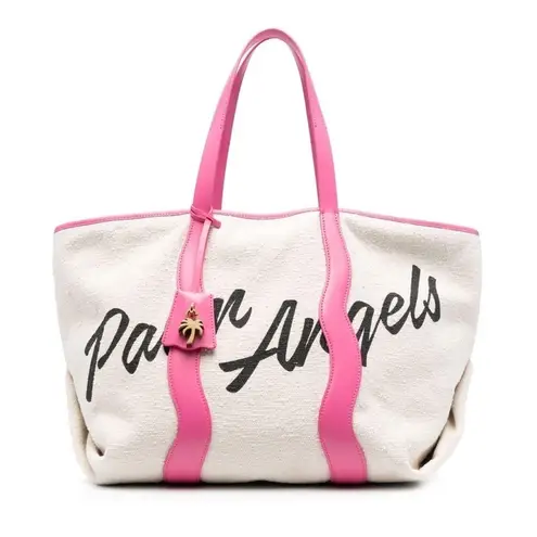 Palm Angels Pink Leather Logo Tote Bag Shoulder Carryall Large Display Model