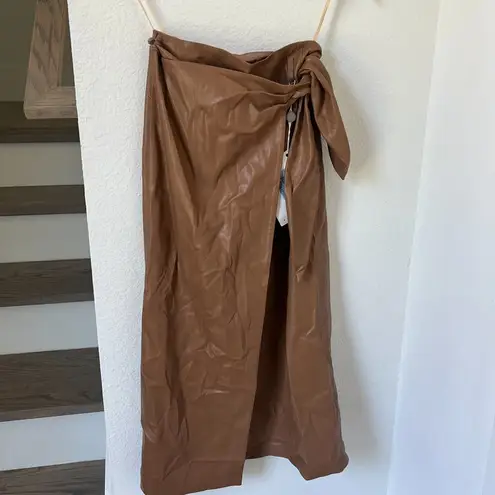 NWT Nanushka Amas Faux Leather Skirt in Camel Brown Tan Size XS