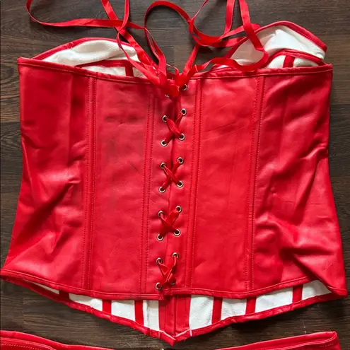 Rouge & Roses Red Faux Leather Corset Set – 2 Piece XXL (NWT)