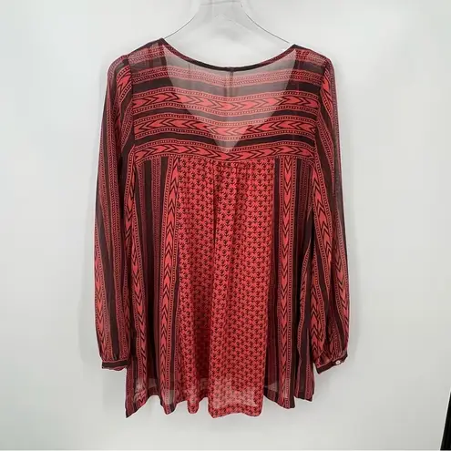 Free People  Feather in The Wind semi sheer burnt orange beaded long sleeve top