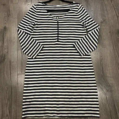 J.Crew  Size M Black & Shirt Striped Long Sleeve Midi Dress Women's Zip Front