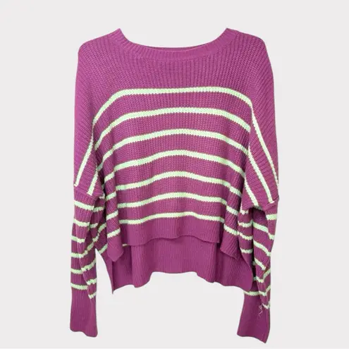 En Crème Striped Oversized Cropped Sweater Women’s M L Purple Mint Chunky Knit Green Size M