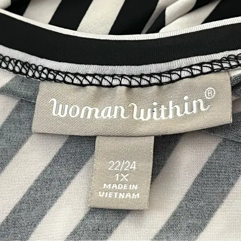 Woman Within Asymmetrical Tunic Top Mixed Stripe Stretch Black White 1X 22/24