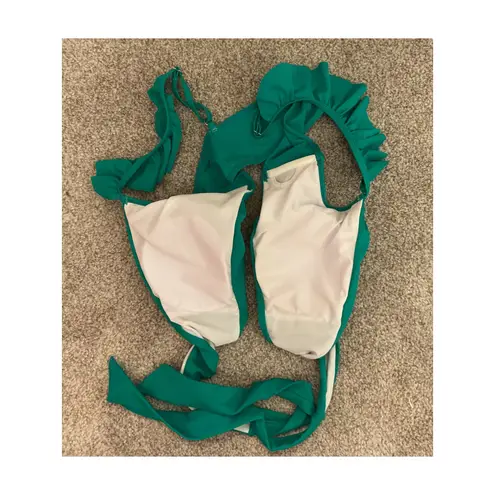 Shekini Women's Cross Wrap Ruffle Hight Waisted Green Bikini, L Size L