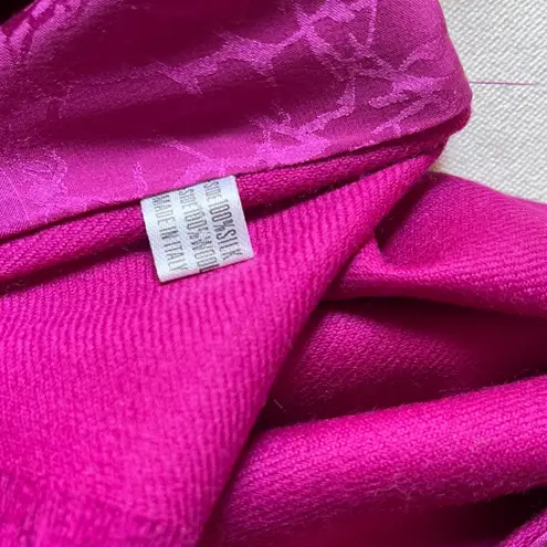 Italian Silk Wool Blend Scarf Fuchsia Pink Reversible Patterned Wrap