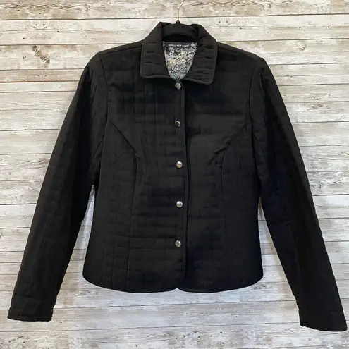 Briggs New York Womens 8P Jacket Black Quilted Coat Snap Up Paisley Lined
