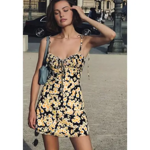 Commense Women's Daisy Printed Floral Short Dress Sz XS Black Yellow Summer NWT