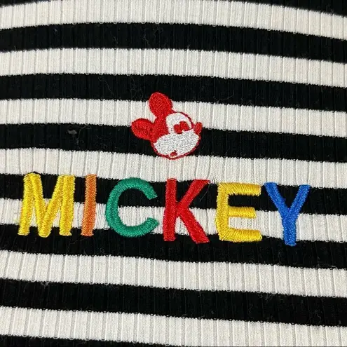 Forever 21 x Disney Mickey Striped Long Sleeve Crop Top S Black