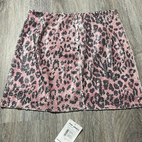 Free People  Pink Cheetah Stretch Sequin Mini Skirt