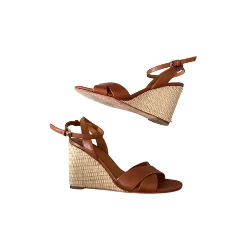 J. McLaughlin J MACLAUGHLIN Tan Leather Esapdrilles Sandals Wedges Size 6.5