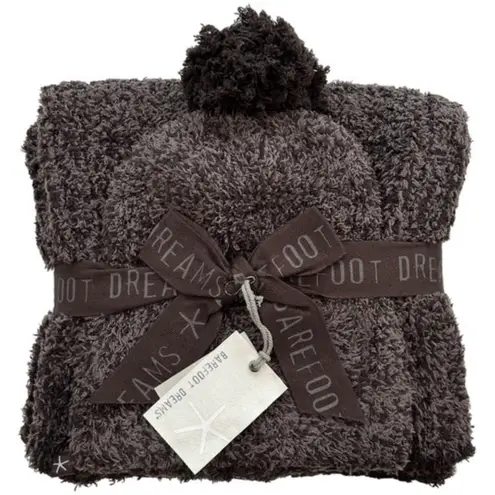 Barefoot Dreams CozyChic Pom Pom Beanie & Scarf Set - Espresso / Cocoa NWT - Image 2