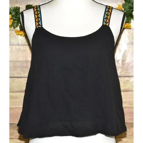 Vintage Havana Ladies Sheer Black Cropped Tank Top Size L Aztec Straps