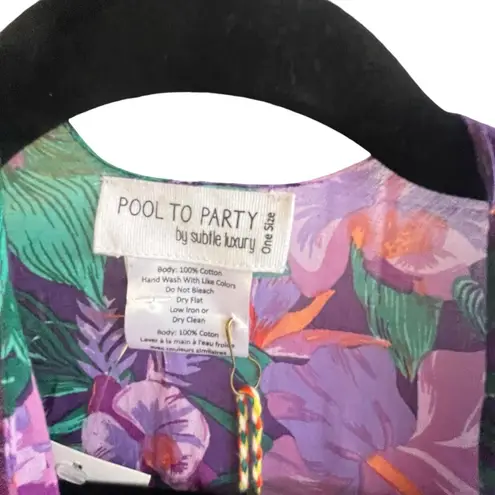 NEW Pool to Party Floral Fringe Swim COVER UP KIMONO Tropical Purple 100% Cotton Size undefined