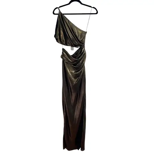 NEW NWT The Sei X Revolve One Shoulder Cutout Maxi Gown In Gold Lame Size 2