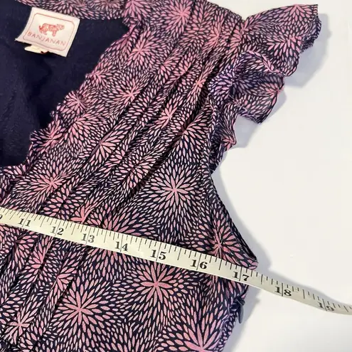 Banjanan Sz S Constance Dress Petal Power Blueprint Print Cotton Voile Maxi Blue