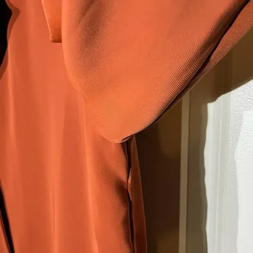 Elie Tahari Rust Orange Textured Button-Up Long Sleeve Blouse - Size Medium