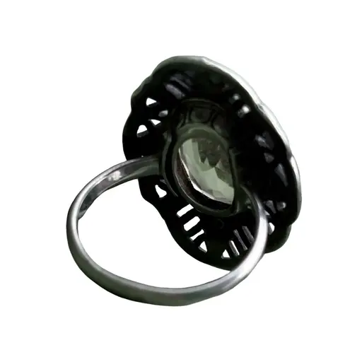 Antique Citrine Marcasite Hallmarked Sterling Silver Large Art Deco Estate Ring Yellow