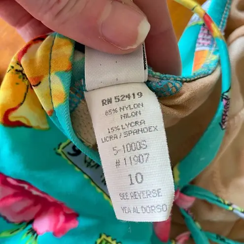 Vintage 80s 90s Coral Key Womens High Cut One Piece Swimsuit Bathing Suit 10 Green