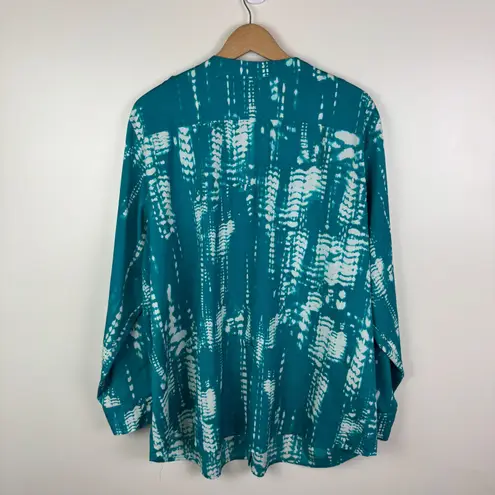 Calvin Klein  Tie Dye Button Down Blouse Size 2X Teal Lightweight Office Career
