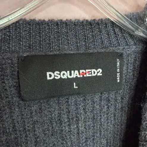 Dsquared2 Grey 100% Wool Crewneck Women’s Sweater Ribbed Sleeves. Size L Gray Size L - Image 4