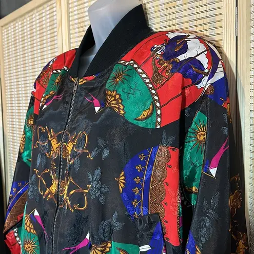 Linda Collection Late 80s Early 90s Black Scarf Print Windbreaker Jacket Large