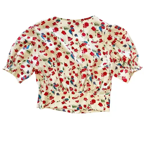 The Kooples Country Flowers Puff Sleeve Crop Top Blouse