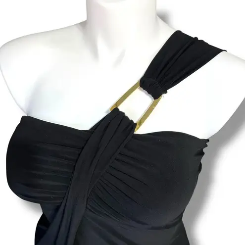 Ronni Nicole Vintage Womens One Shoulder Mini Dress Black Gold Y2K 90s Size 12
