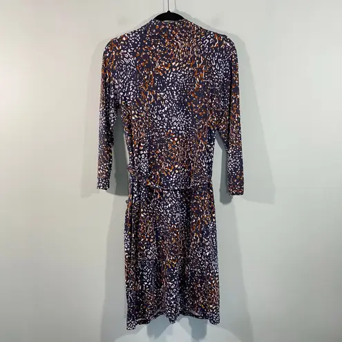 Garnet Hill Women Mixed Print Mavis Button Up Tie Waist Knit Dress Size S