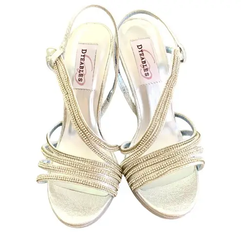 Dyeables Dahlia Silver Rhinestone PU Strappy Heels Size US 7 4.5-Inch Stiletto