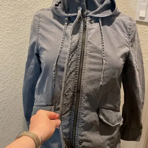 Melrose and Market Gray Women’s Zipper Jacket Hooded High Collar EUC Sz XS