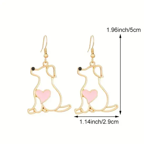 NEW Gold Dog Earrings with Pink Heart – Cute Pet Lover Dangle Jewelry