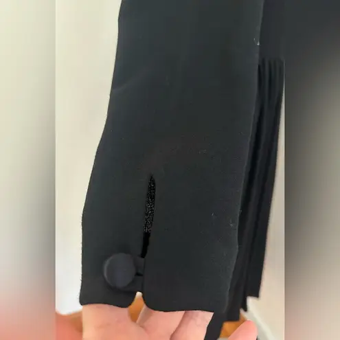 Laura Ashley Black Vintage 1990’S Long Sleeve Black Bow Wool Dress Pleated Sz 8