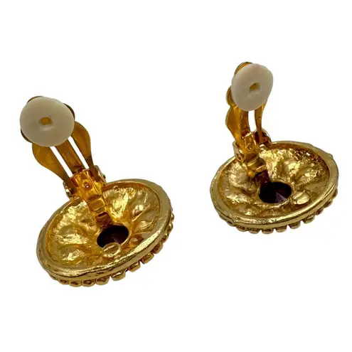 Vintage Peacock Aurora Borealis AB Rhinestone Gold Medallion Costume Earrings