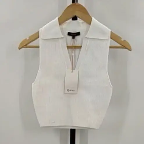 Quince Cropped Polo Ribbed Knit Top | small | white