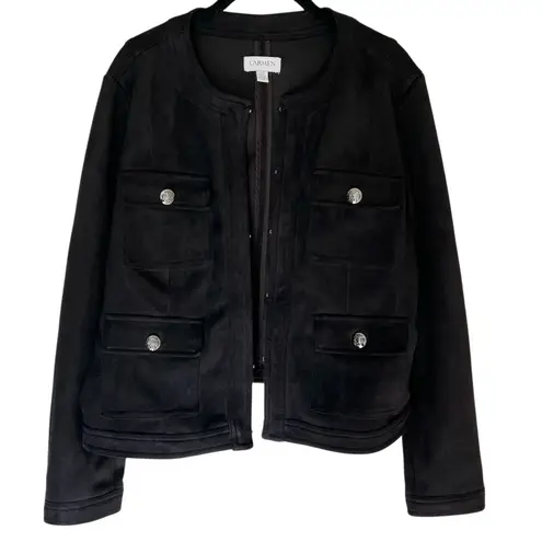 Carmen Marc Valvo Black Faux Suede Utility Jacket Large