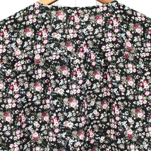 Maison Jules  Womens S Dark Floral Georgette Blouse Top Black Pink Cottagecore