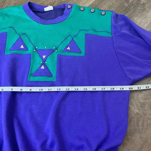 Vintage 80s 90s Purple Green 3/4 Sleeve Crop Sweater ~ Made In USA ~ Size S(4