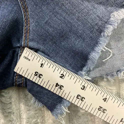 Angel Kiss Jean Shorts Womens 9 Blue Denim Cut Offs Y2K Ladder Cut Outs 28x3