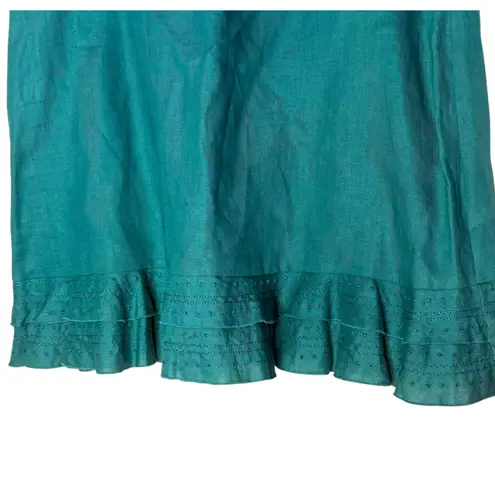 Willi Smith Willi Smith 100% Irish Linen Layered Ruffle Hem Skirt Womens 8 Green Feminine