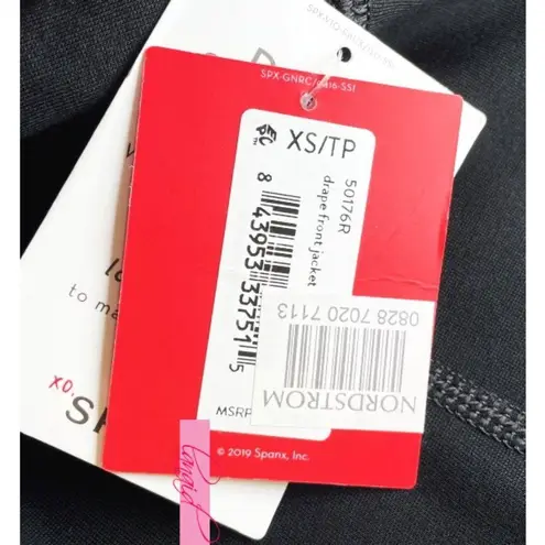 Spanx  Faux Leather Drape Front Jacket Very Black Edgy Motorcycle Gothic Coat XS - Image 13