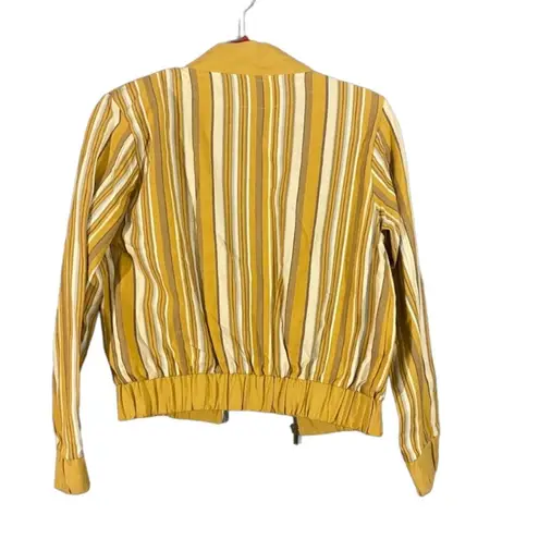 American Rhino Anthro Mustard Yellow Cotton Striped Bomber Jacket Women Sz S
