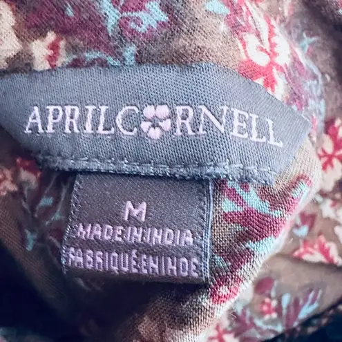 April Cornell Top Medium Floral Brown Button Retro Cottagecore Boho Peasant