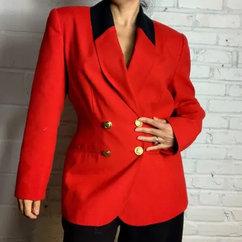 Vintage 80s 90s Morgan Miller Red & Black Blazer Shoulder Pads Gold Buttons sz M Size M