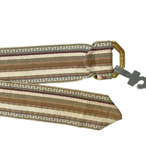 Vintage TJW by Mervyn’s Striped Wide Fabric Gold Octagon Buckle Belt Tan