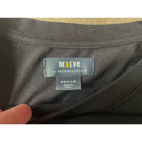 Maeve Anthropologie Asymmetrical Ruffle hem tee top black Size M High Low NWOT