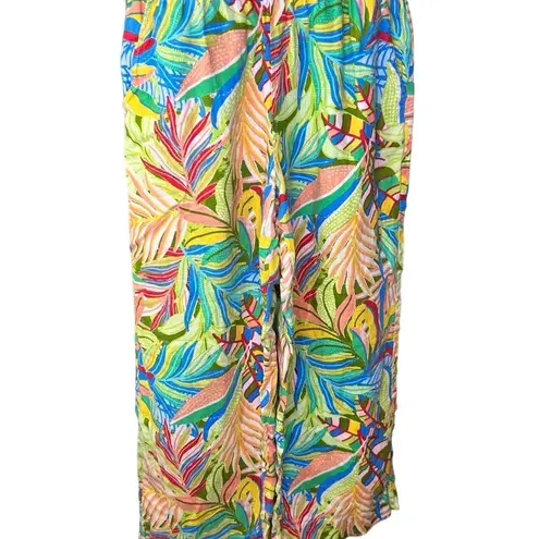 C&C California tropical pants linen wide leg bright elastic waist floral Small Orange