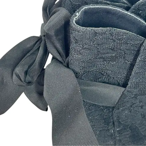 Hollywould Black Lace Overlay Ankle Boots 6.5 – Pointed Toe Bow Tie