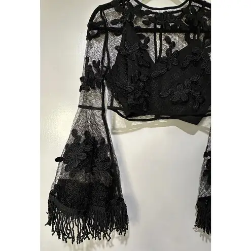 Endless Rose  Black Floral Lace Crop Top & Camisole Set Size Medium NWT 2 Pieces