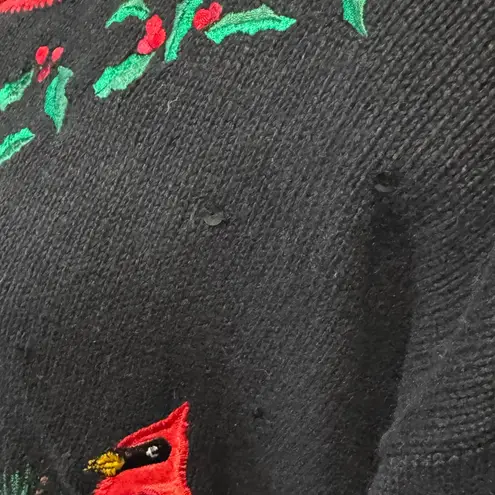 Vintage Holiday Cardinal Sweater Black Red Festive Embroidered women’s large