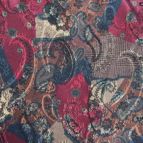 90s Plus Size Vintage 3X Jacquard Patchwork Vest Burgundy Paisley Statement Red